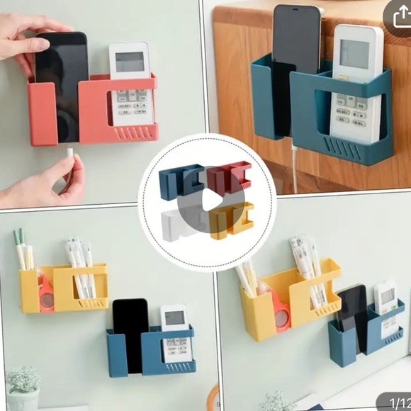 Set of 5 wall mounted dual compartment phone charging holder and remote storage - Picture 4 of 5